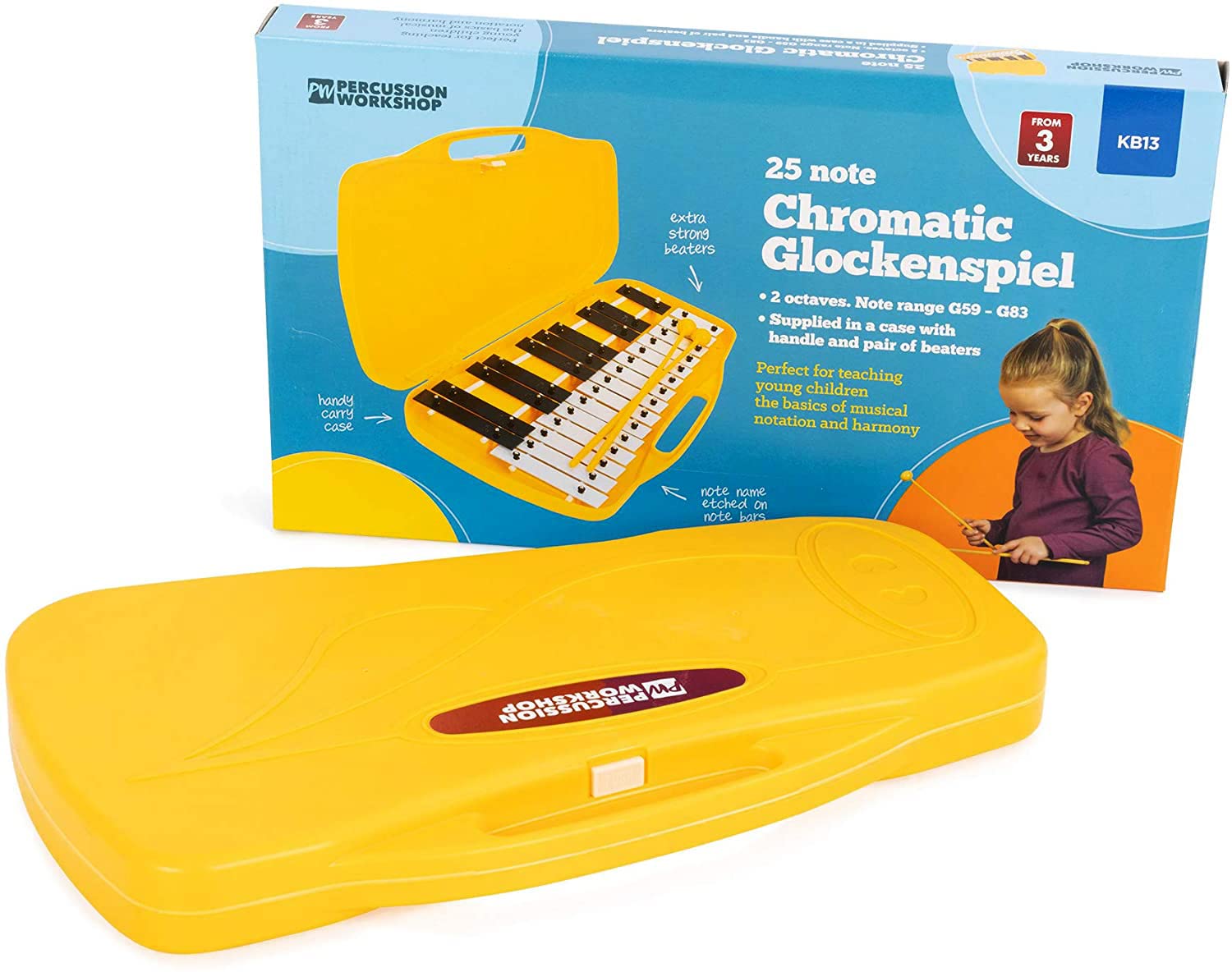 Glockenpiel Carrillón Metalófono Xilófono FOREST PERCUSSION KB13 Cromático, 25 Teclas Negras y Cromadas con Estuche y Mazas - Rockmusic España