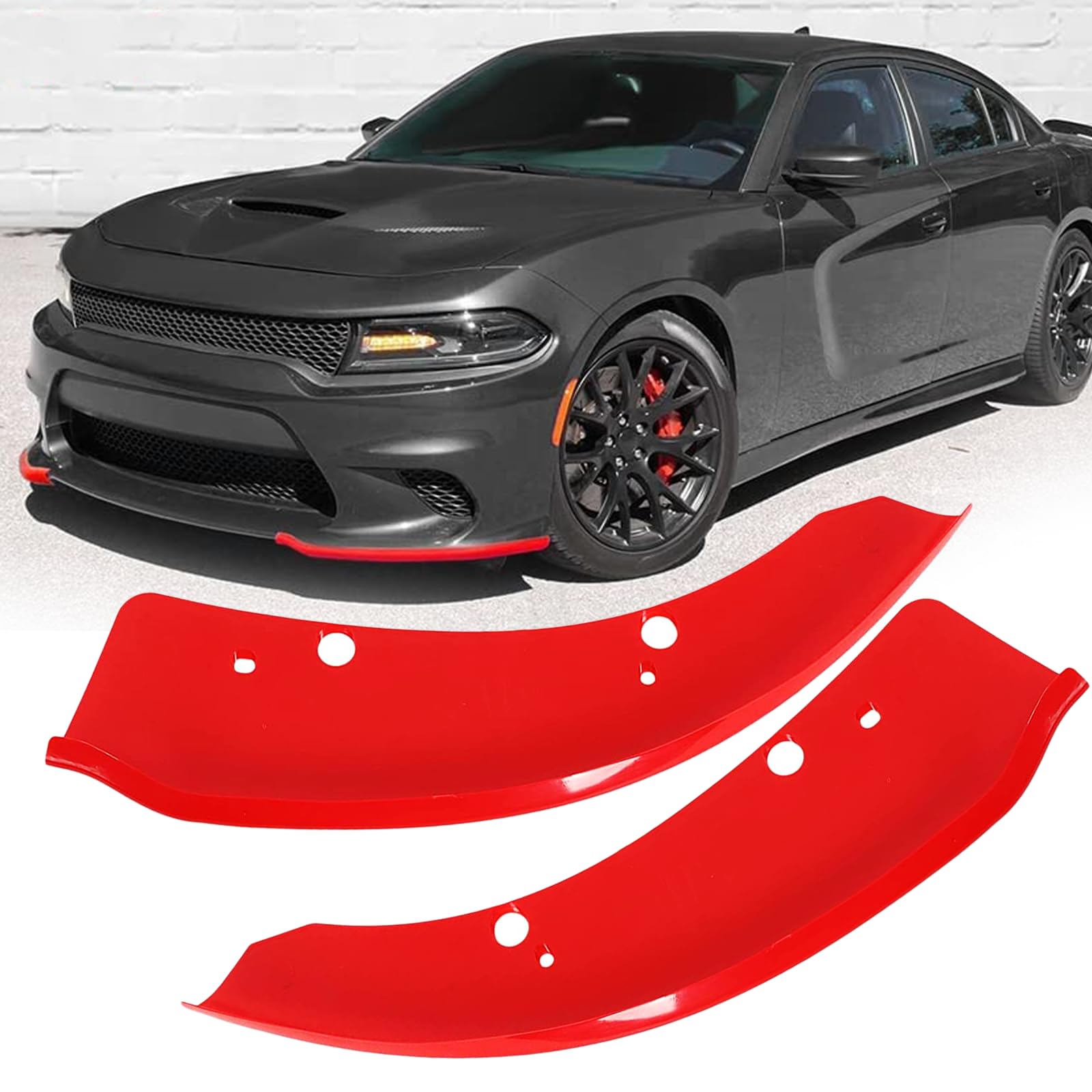 Front Bumper Lip Splitter Protector Compatible with Dodge Charger Hellcat/SRT 392 / Scat Pack/RT Scat Pack/GT/RT 2015-2021, Red, Pack of 2