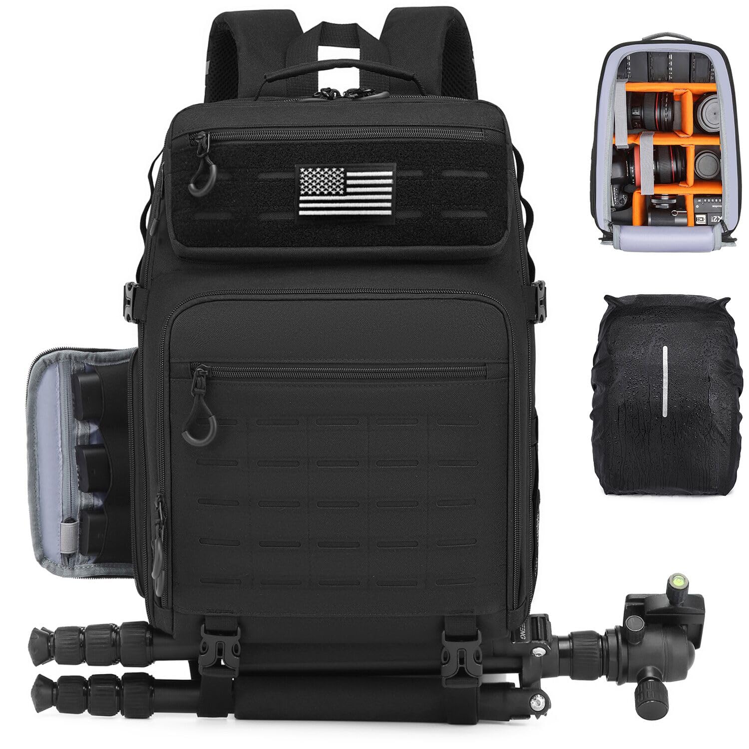 hamboly Professional Camera Backpack, Waterproof Tactical Photography Bag for DSLR/SLR Camera with Tripod Holder & Rain Cover-picture-28