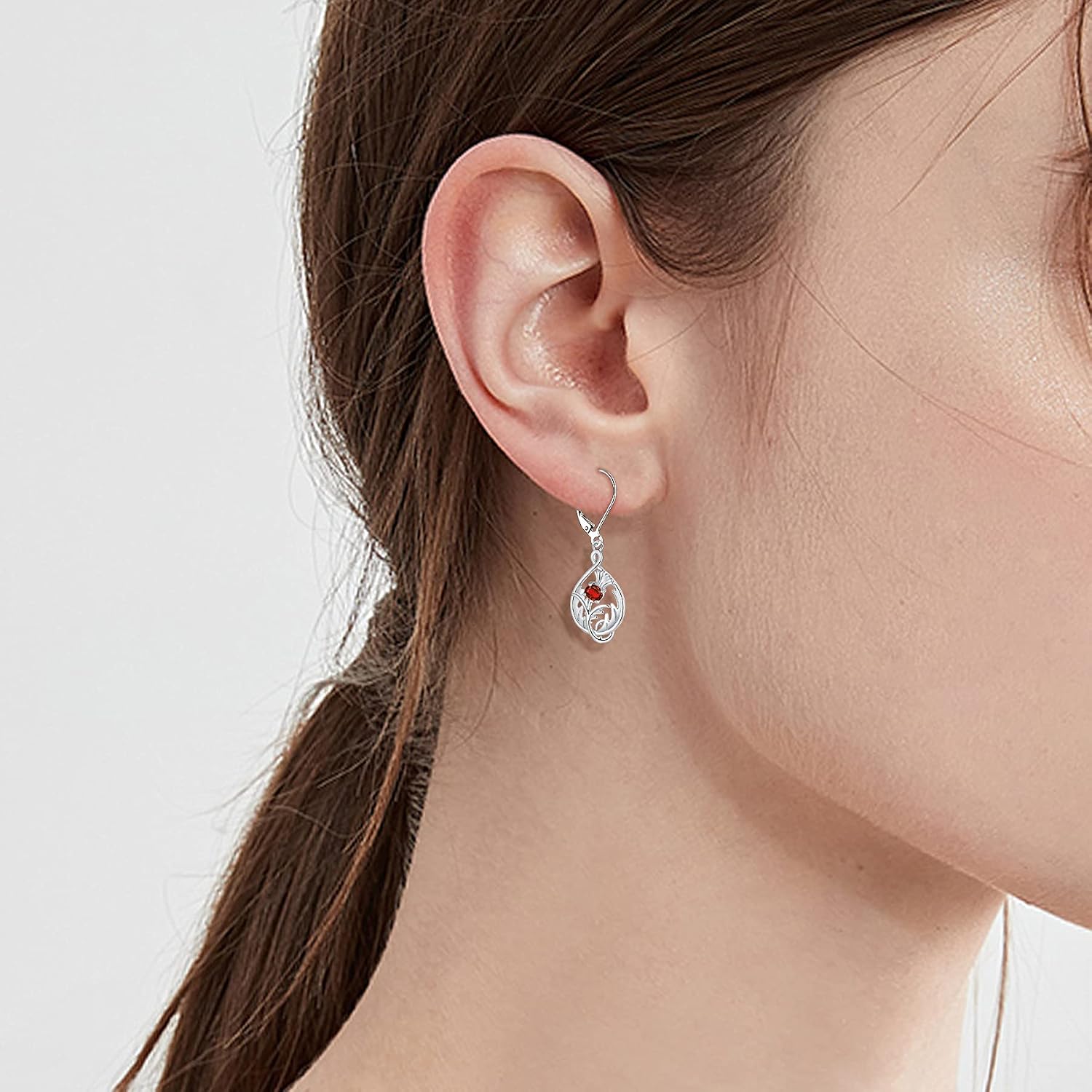 JO WISDOM Scottish Thistle Earrings,925 Sterling Silver Scotland Flower Outlander Drop & Dangle Earrings with 3A CZ Birthstone,Jewelry for Women