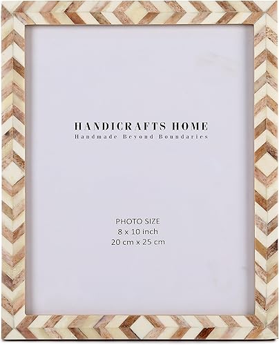 Handicrafts Home Marco de fotos de mosaico Chevron de 8 x 10 pulgadas, marco de fotos hecho a mano con incrustaciones de hueso para decoración de