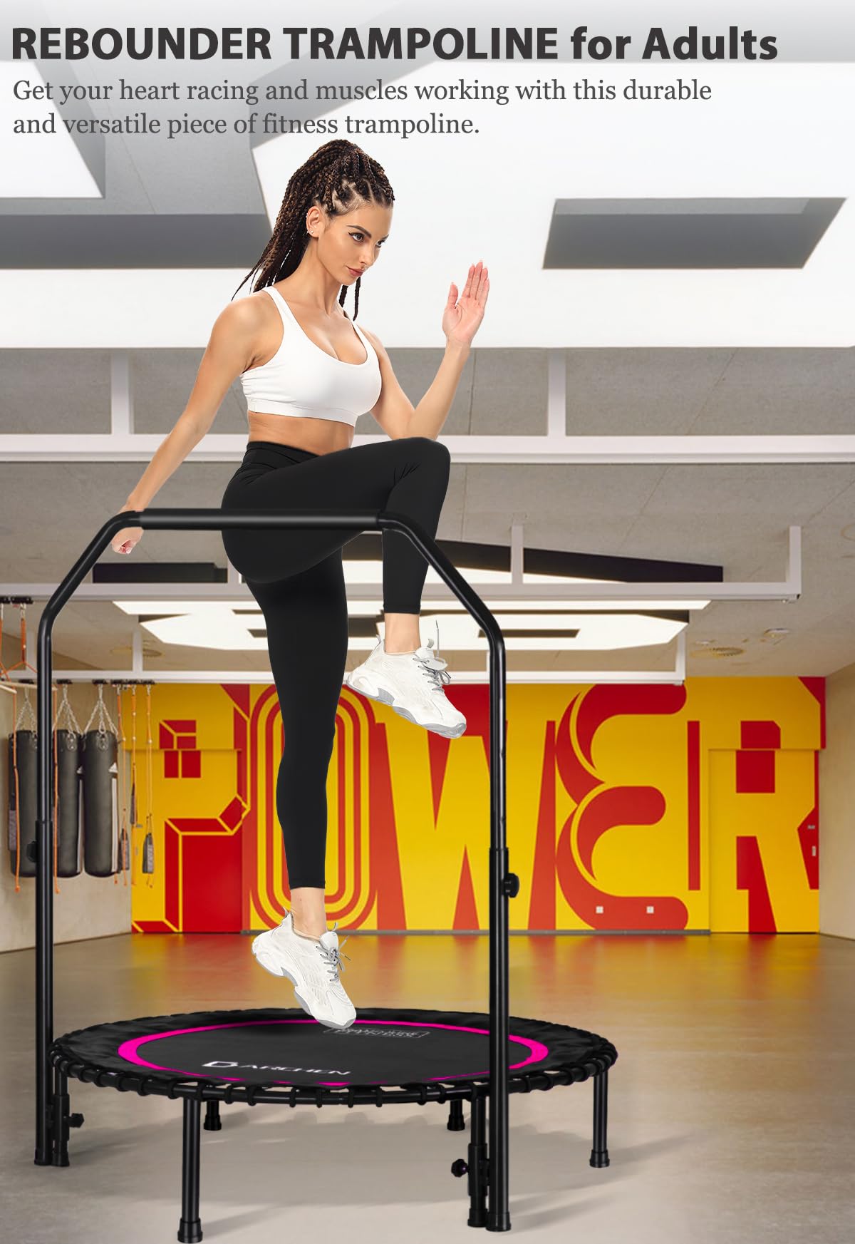 DARCHEN Mini Rebounder Trampoline voor volwassenen, indoor workout workout fitness, upgrade design veren voor veiligere stiller bounce [100 cm
