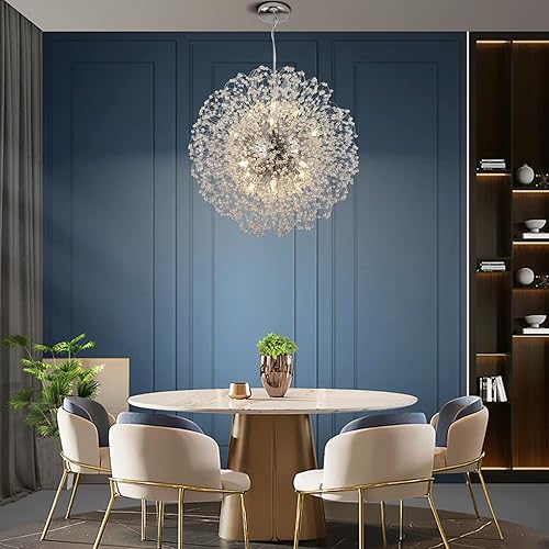 Miniatura 4 de Isamacc Candelabros modernos de cristal, lámpara colgante Sputnik grande de 16 luces para comedor, lámpara de fuegos artificiales cromada, lámpara