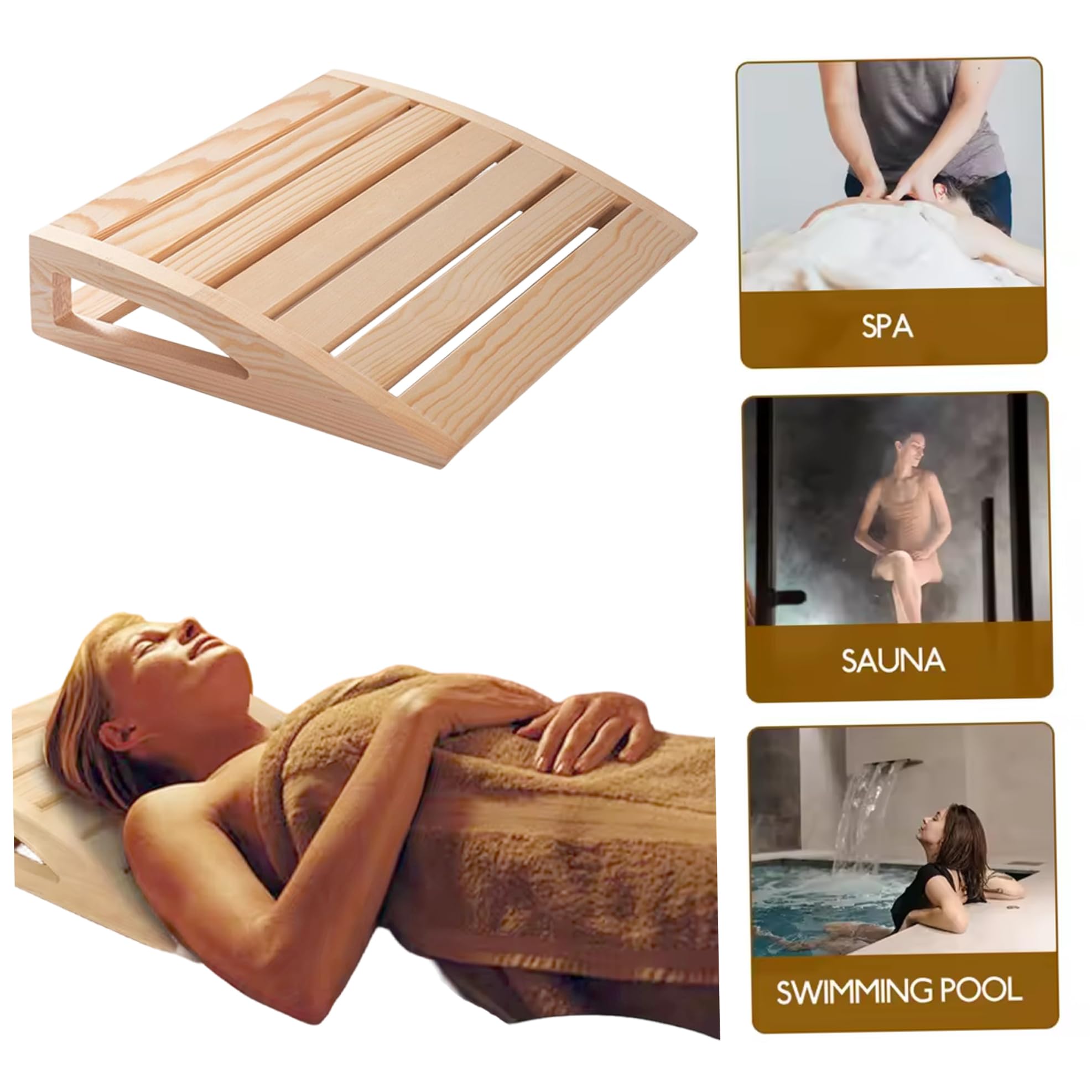 Sauna-Kopfstütze aus Holz, ergonomisches Nackenstützkissen zum Entspannen in der Sauna, rustikales Spa und Zubehör für Männer und Frauen, bequeme Rücken- Nackenstütze