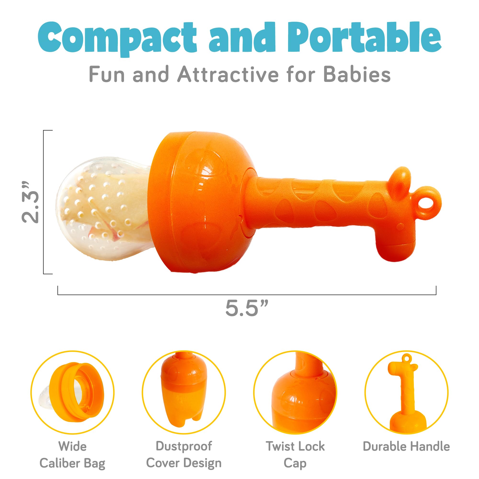 Baby Fruit Feeder, Teething Pacifier for Fruits, Veggies, or Frozen Milk, Food-Grade Silicone Teethers for Babies 6-12 Months, Baby Essentials for Teething Relief - Mango Orange and Berry Blue