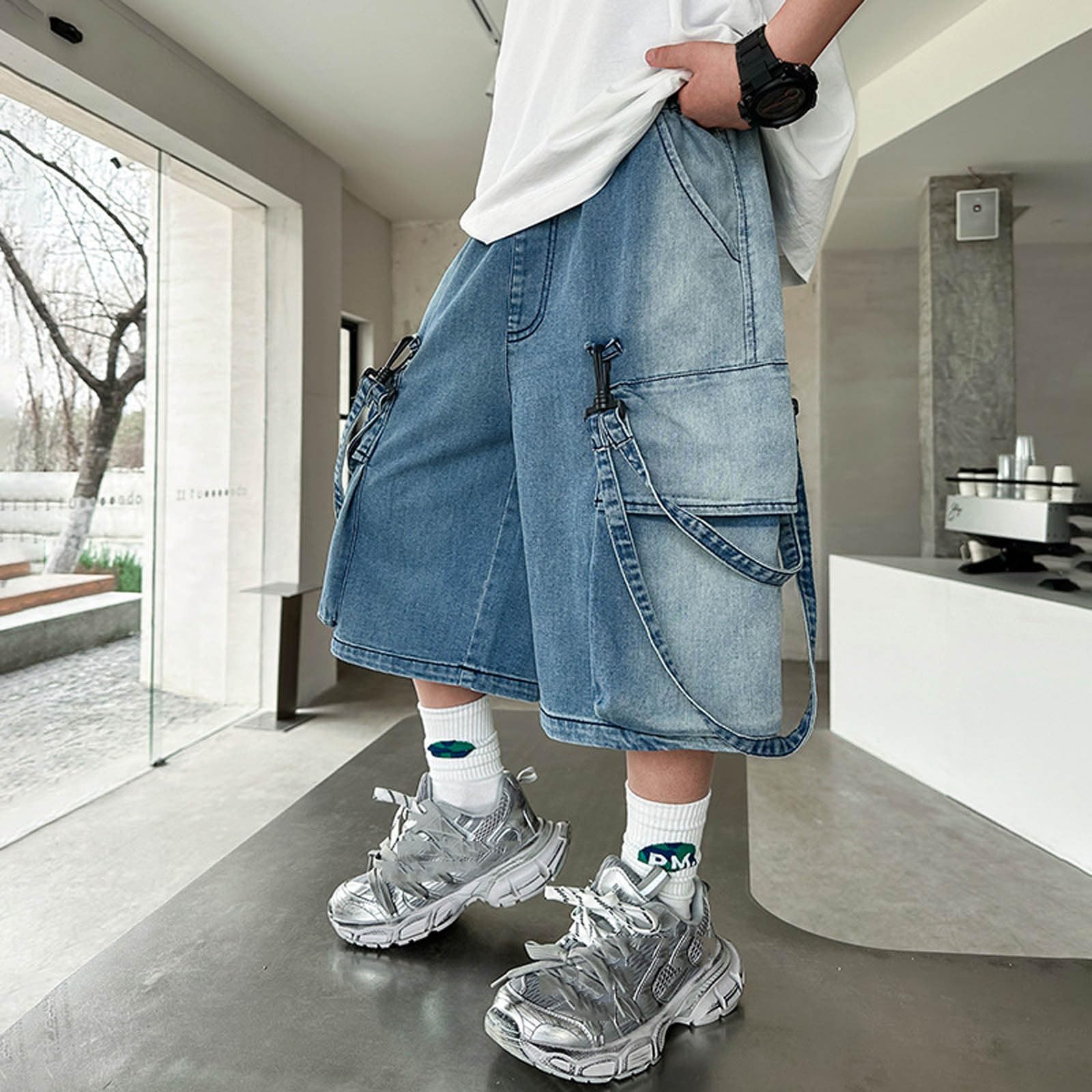 Bambini, Pantaloncini in Denim Effetto Consumato per Ragazzi con Finiture in Fettuccia Sfumata, Abbigliamento Estivo Casual E alla Moda per E Adolescenti, Stile Casual Chic