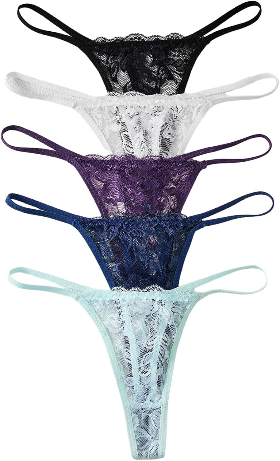 SHENHE Women's 5 Pack Lace G-sting Thongs Low Rise Sexy T Back Thong Panties Underwear