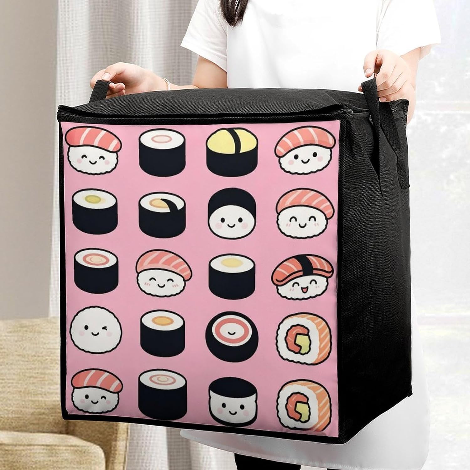 Sushi Patterns Comforter Storage Bag Moving Bag | Clothes Storage Bins-70L,Moving Bag With Dual Handles For Easy Carrying, Zipper Design Durability for Home,Bedroom,Closet