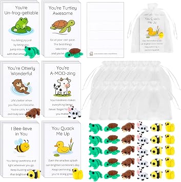 Staff Appreciation Gifts Bulk 30 Sets - 3D Printed Animal Figurines with Animal Pun Thank You Cards and Organza Bags - Inspirational Pocket Gifts for Coworkers, Employees, Staff Office Events, Teacher