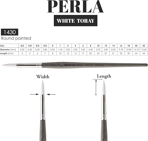 Miniatura 3 de Escoda Perla Series 1430 - Pincel de pintura de acuarela y acrílico de mango corto filamento blanco sintético redondo puntiagudo talla 8