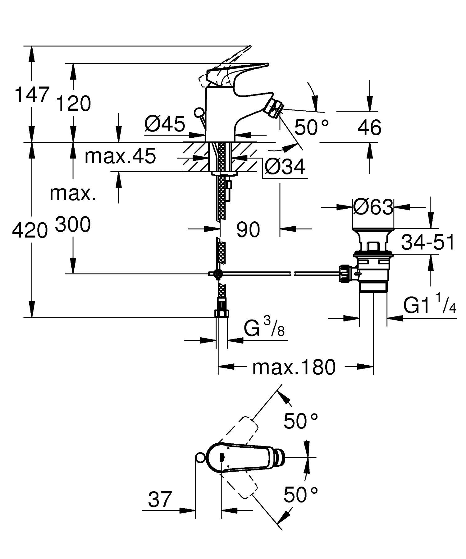 Grohe Bauflow Bidet, z drążkiem, 23754000, chrom