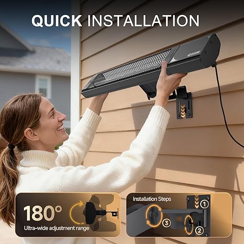 Miniatura 8 de Calentadores de exterior para patio de 1500 W, calentamiento rápido 3S, impermeable IP65, 4 niveles de calor, temporizador de 24 horas y función