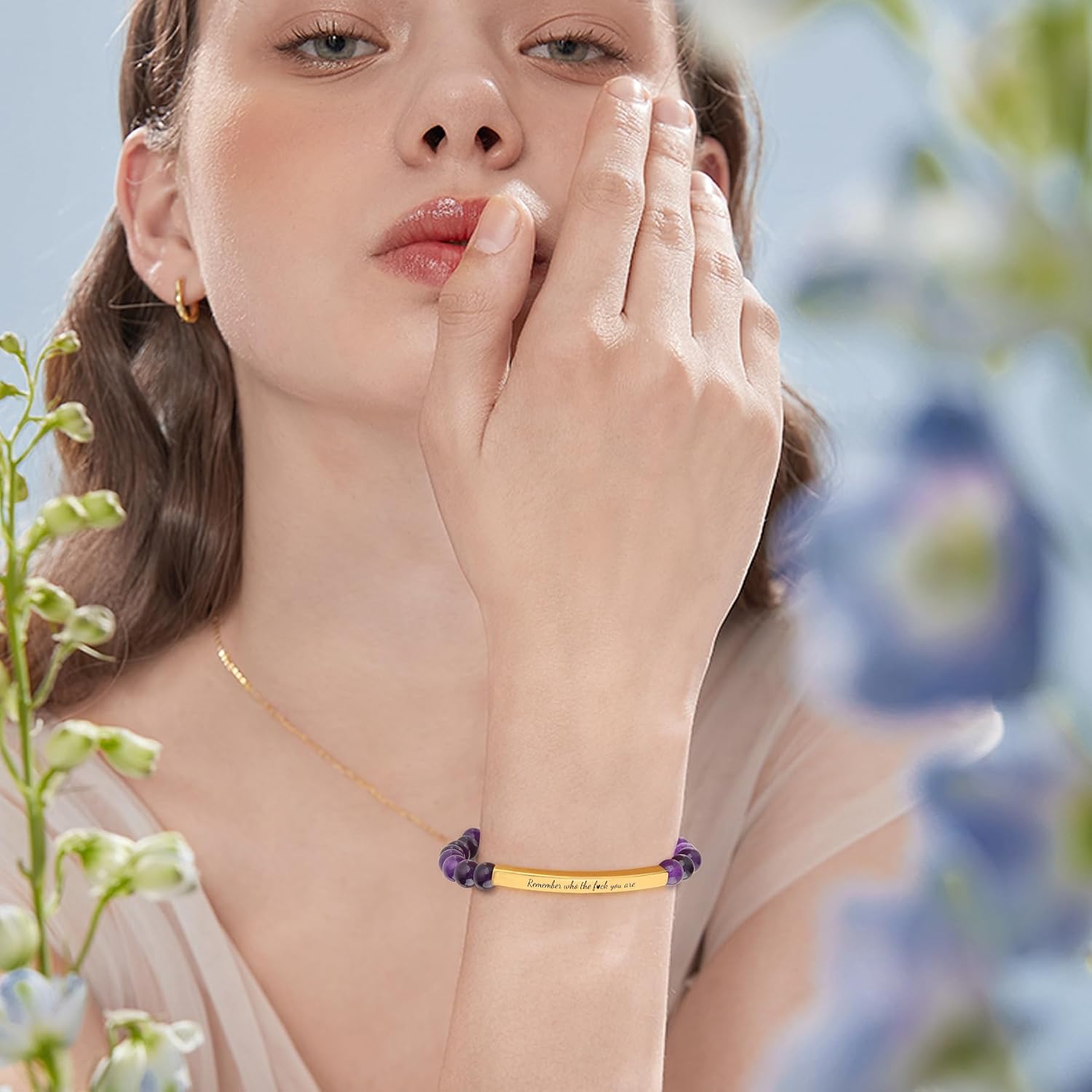INSYOHO Remember Who You Are Bracelet - Moss Agate Healing Crystal Beaded Jewelry with Gold Details, Unisex Inspirational Accessory for Women Men