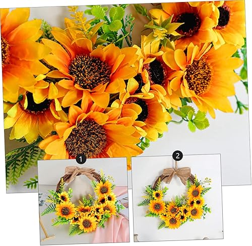 Miniatura 8 de Amosfun 1 corona de girasol para puerta delantera, coronas amarillas para puerta delantera, coronas de verano para puerta delantera, corona de