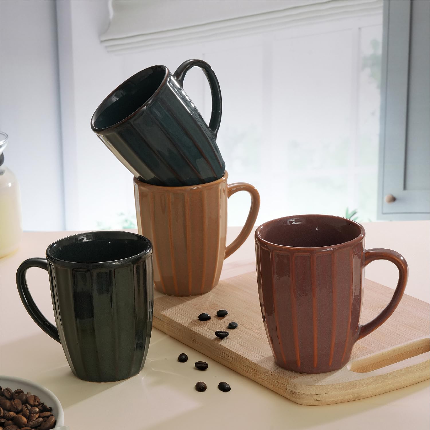 Lifelong Ceramic Coffee Mug Line Set of 4 | 250 ml | Durable Mug for Tea, Coffee, Hot Chocolate |Microwave Safe Mug for Home & Office |Stylish Glossy Finish | Hot & Cold Beverages (LLCRMMG04RL, Brown)-image-9