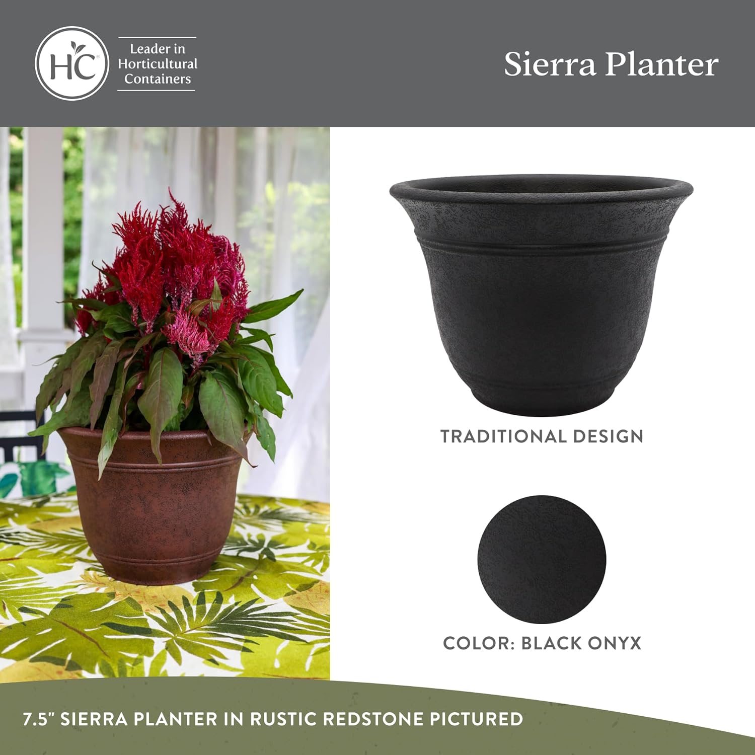The HC Companies Sierra Round Self-Watering Pot - Lightweight Plastic Planter for Herbs & More - Durable Plant Pots for Indoor Plants & Outdoor Plants (10” Black Onyx, Pack of 1)