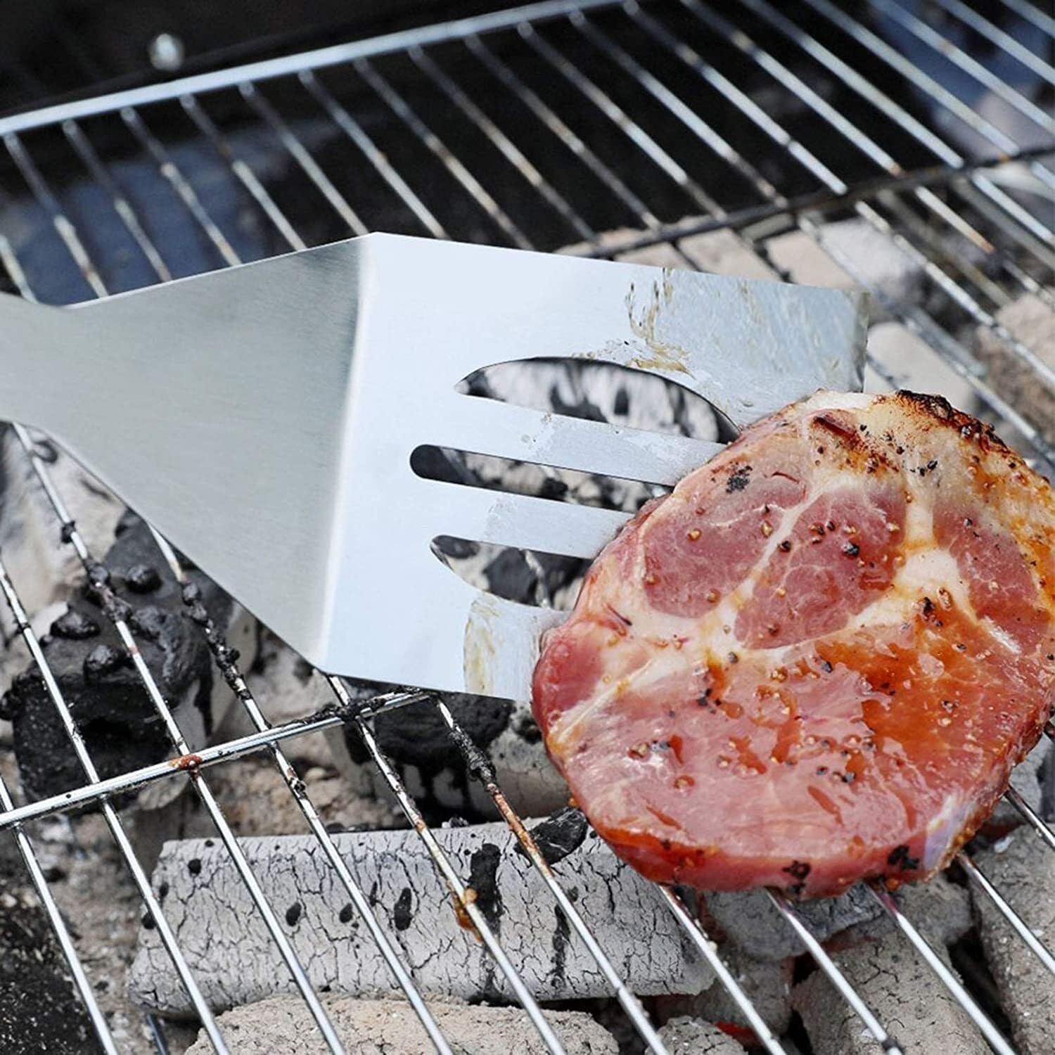 5-teiliges Grillbesteck-Set, Grillset aus Edelstahl mit Spatel, Gabel, Messer, Zange und Bürste für das Grillen im Freien