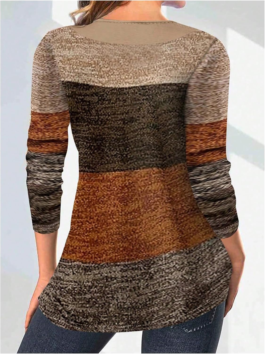 SOLY HUX Women's Color Block Tops Long Sleeve V Neck Button T Shirts Classic Fall Tees - Image 2