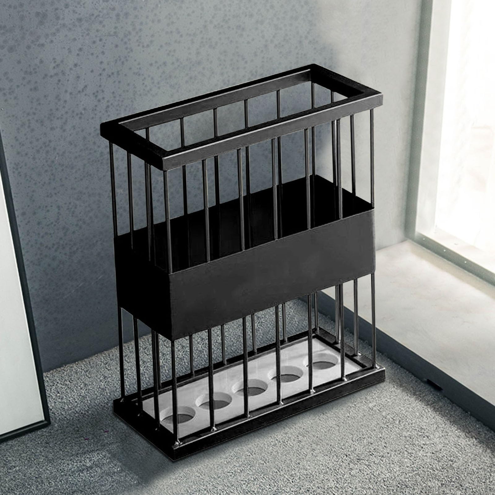 HYLYGFH Metal Rectangle Style Umbrella Stand with Marble Reinforced Base Strong Firm and Space saving for Entryway (Black Small)