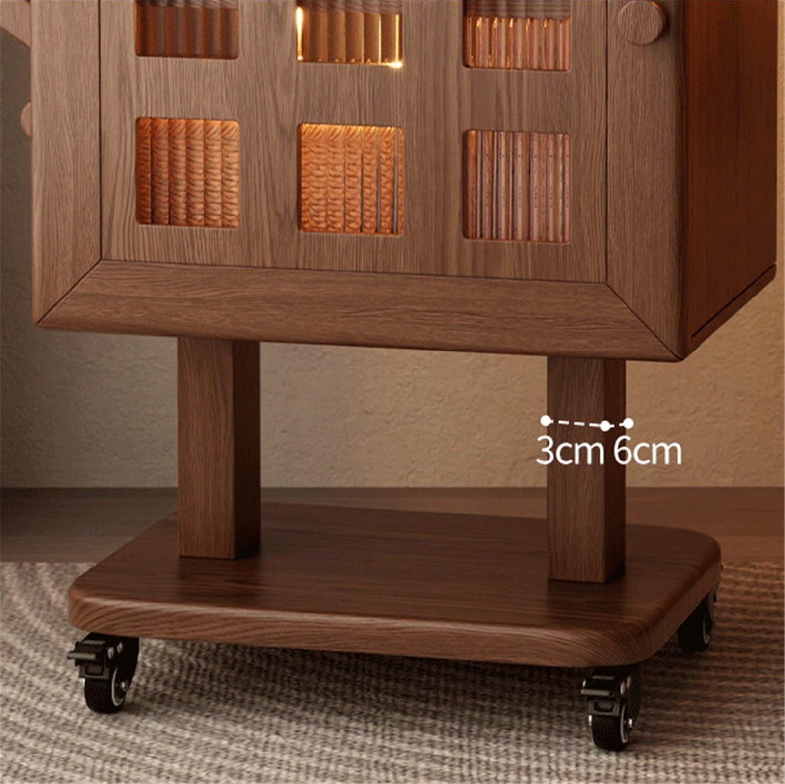 Nachttisch Mobile Solid Wood Bedside Table with Wheels | Home Bedroom Vintage Cream Style Storage Cabinet Small Side