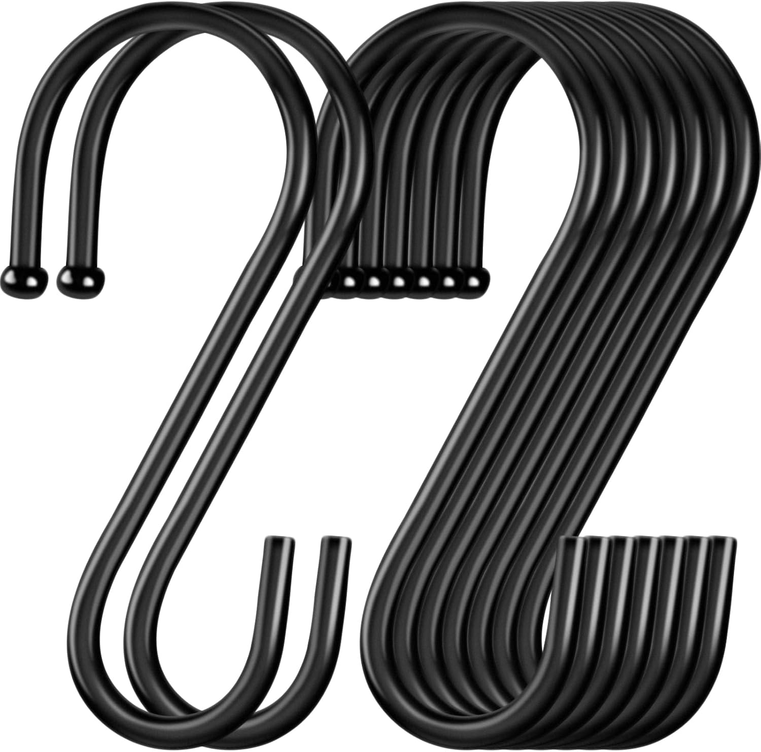 24 Pack S Hooks, 3.5 Inch Heavy Duty S Hooks for Hanging Plant, Large Closet Rod Hooks for Jeans Bags, Black Metal S Shaped Hook for Plant Basket, Pots Pans Wire Shelf Rack, Utensils, Towels