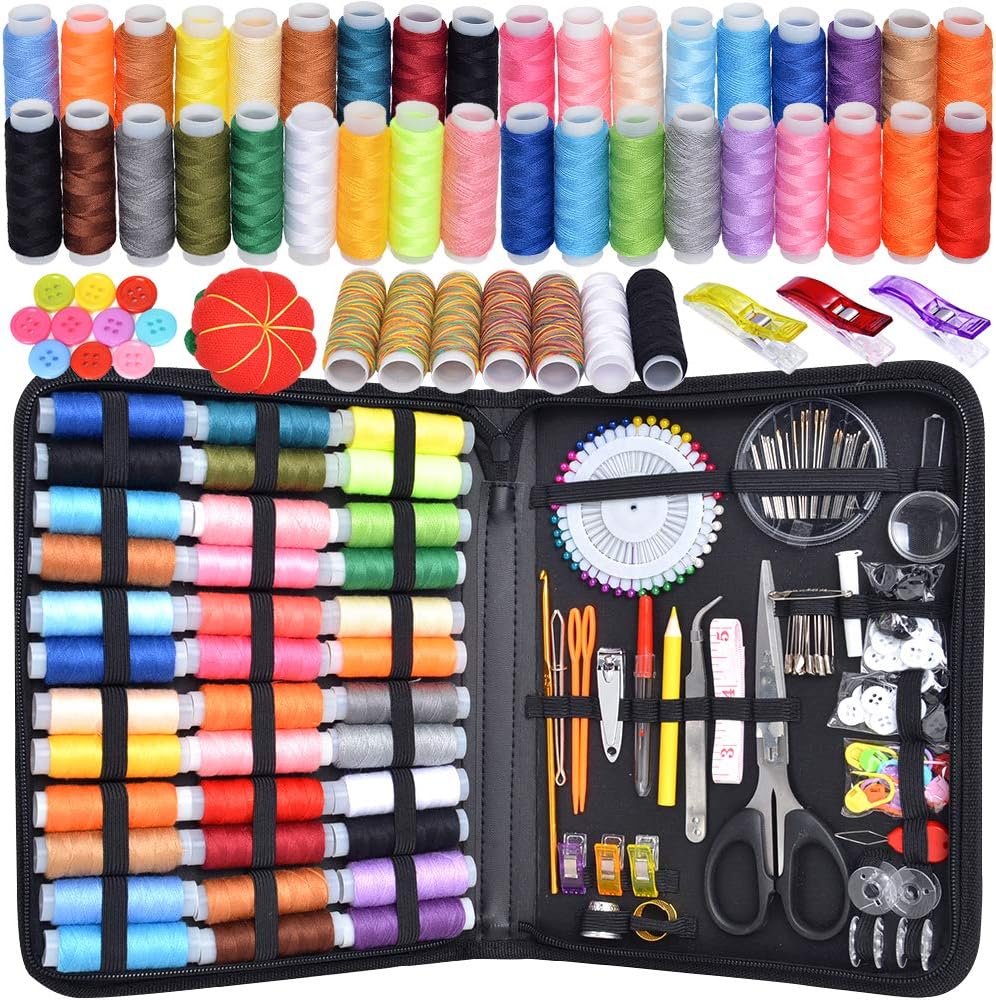 Premium Sewing kit, Suitable for Traveler, Adults, Beginner, Emergency, DIY, 217Pcs Sewing Supplies Including Qulity Sewing Accesssories, 43XL Spools of Threads,Carrying Case Easy to Use by BNK