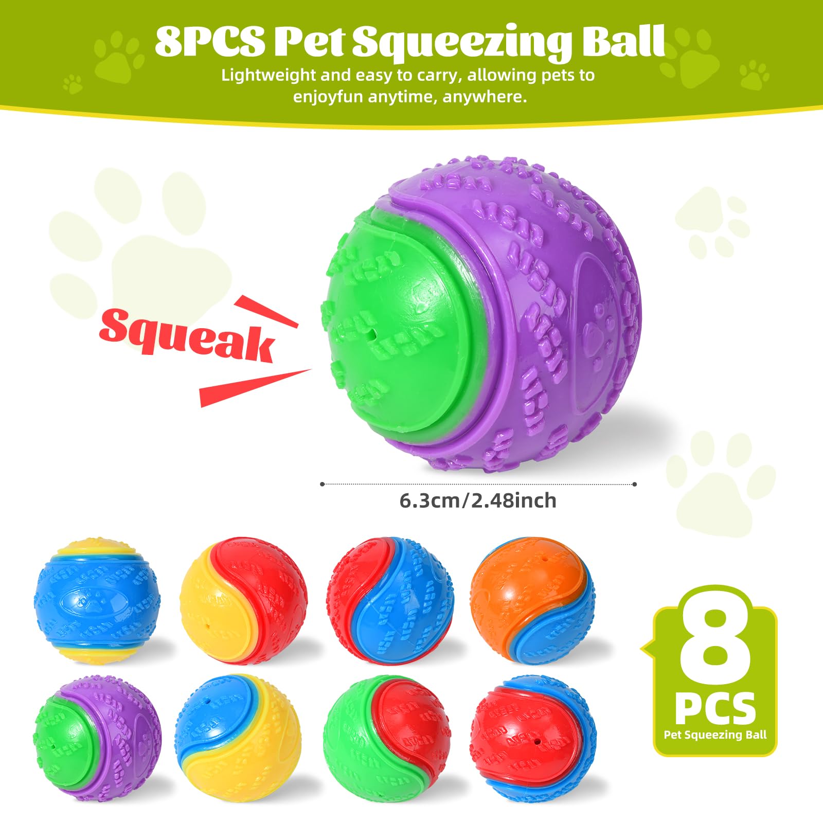 WANIX Squeaky Dog Balls, Indestructible Rubber Toy for Training Fetch, Chew - Image 2