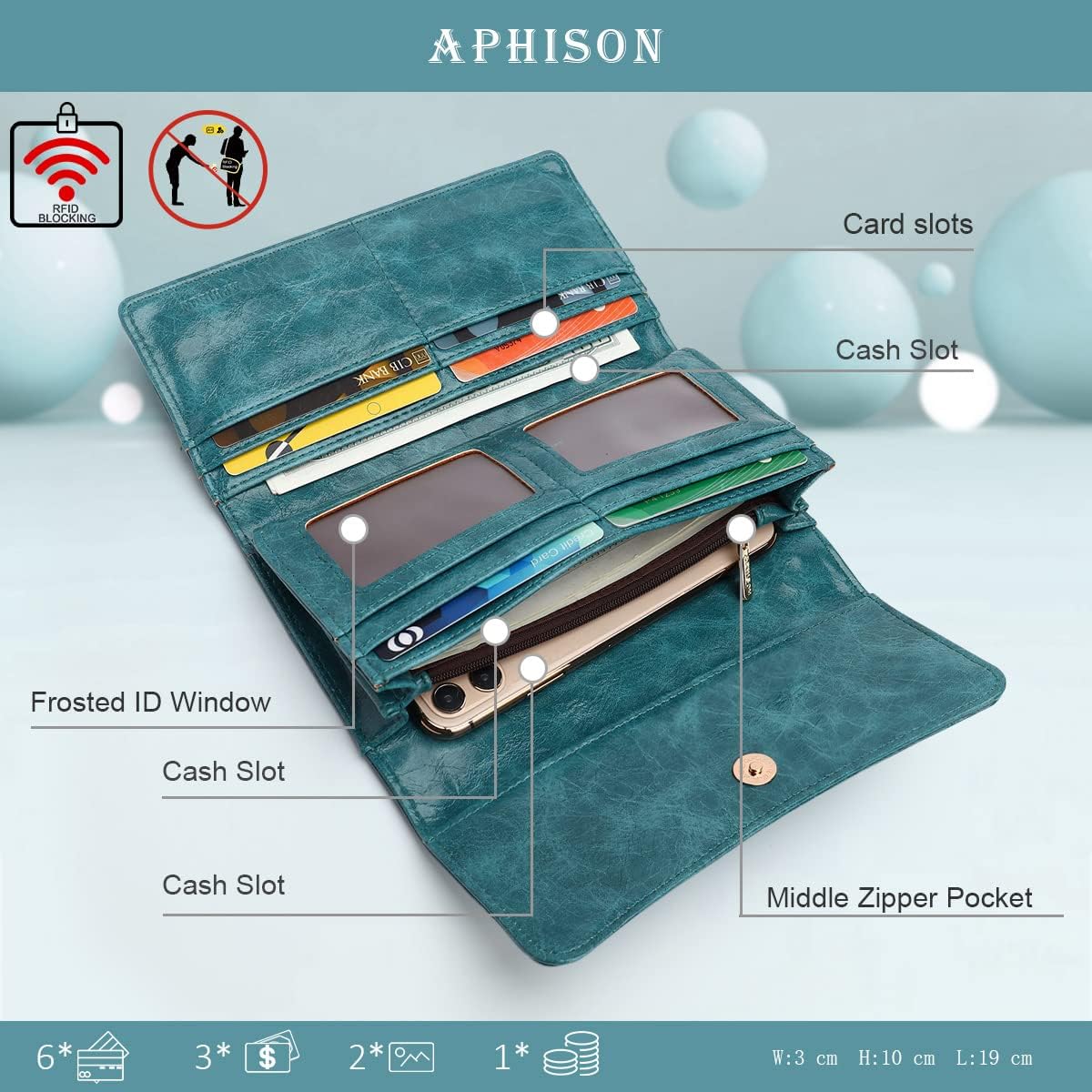 APHISON Womens Wallets RFID Blocking Leather Clutch Long Wallet for Women Card Holder Phone Organizer Ladies Travel Purse Hollow Out Sunflower Design Gift - Image 3