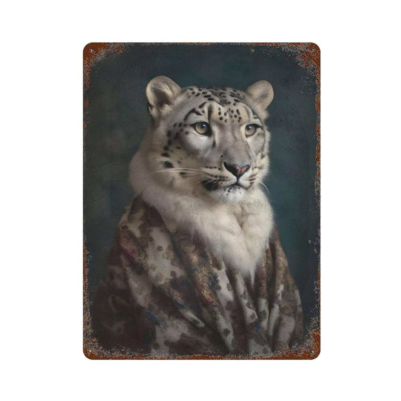 Vintage Rust Metal Sign with Snow Leopard Renaissance Design 15.7"x11.8", for Shed, Workshop And Garage Wall Decor, Classic Wall Plaque