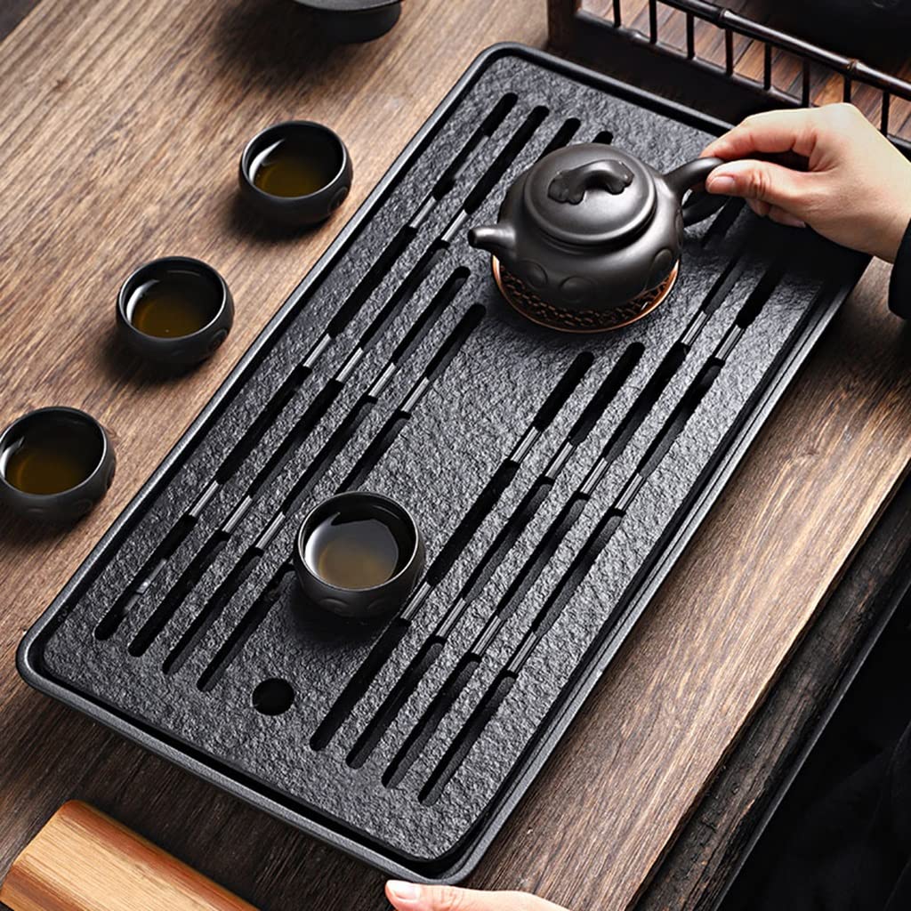 Bandeja de Piedra Negra para Servir té y café (47 x 26 x 5 cm)