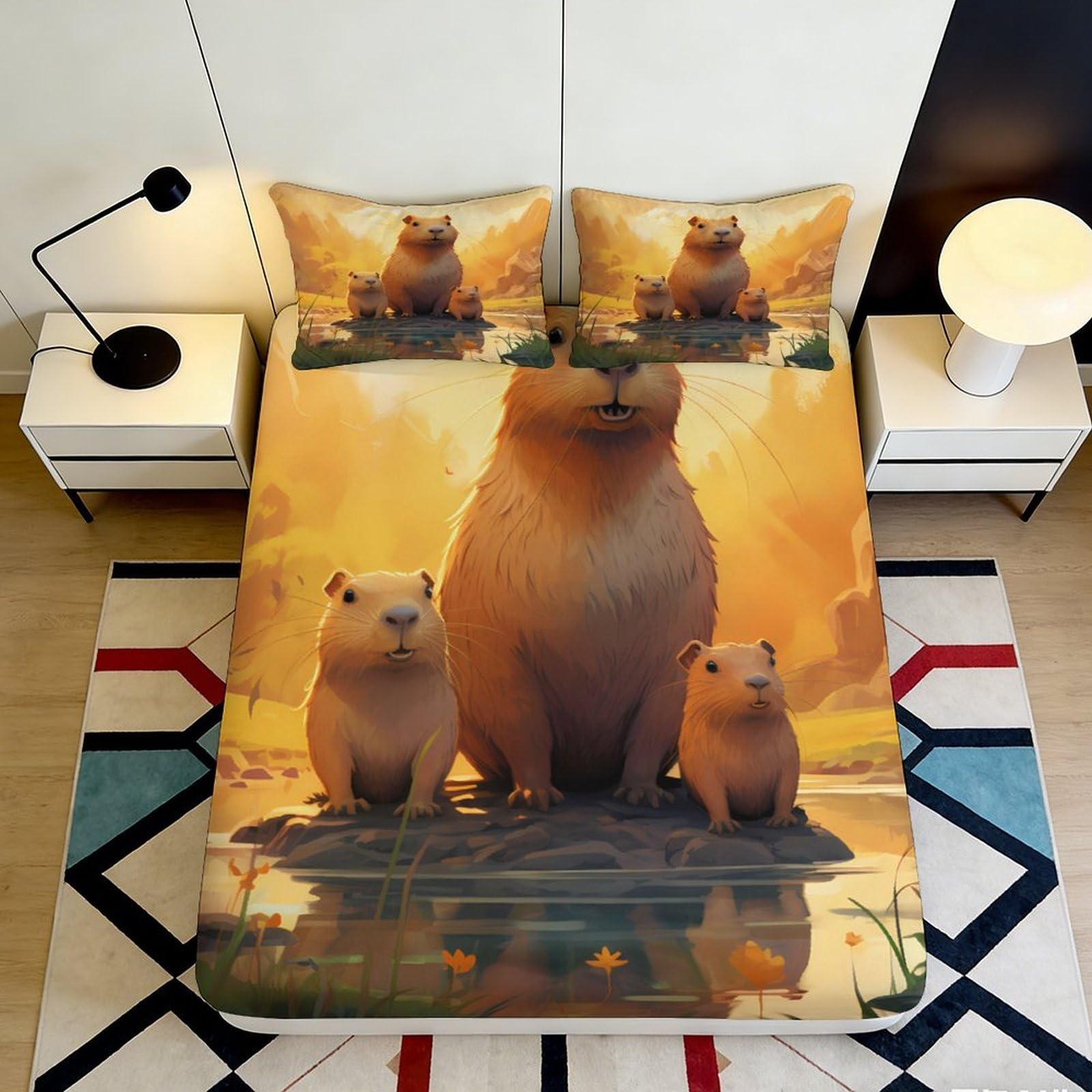 Tjiqhvmrn Style-2 3D Printed Cartoon Bear Fitted Sheet Microfiber Deep Pocket Bedroom Bedding Companion Bear Mattress Fitted Cover Full Wrap Washable For Adults 90X200x25cm