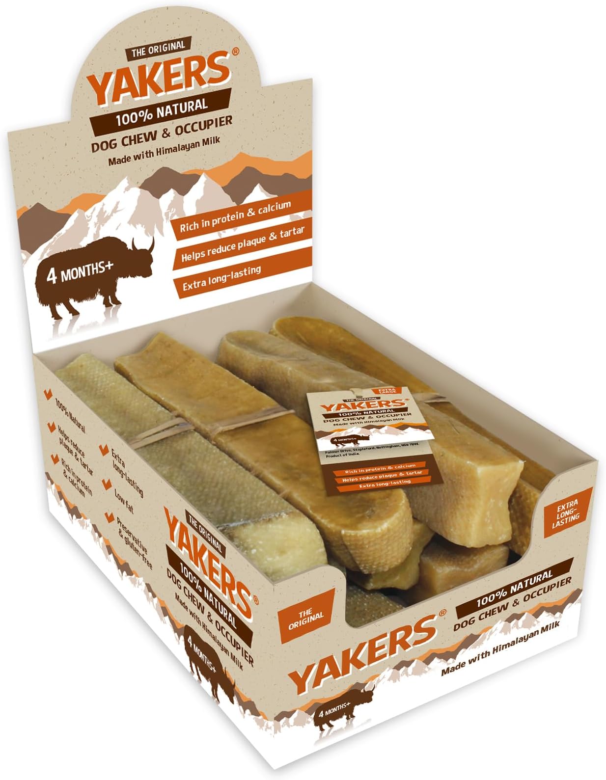 YAKERS Himalayan Natural Dog Chew Bars, Extra Long-Lasting Dog Treats & Occupier - Original, XL (Pack of 10) - Healthy Himalayan Chews for Dental Health & Enrichment