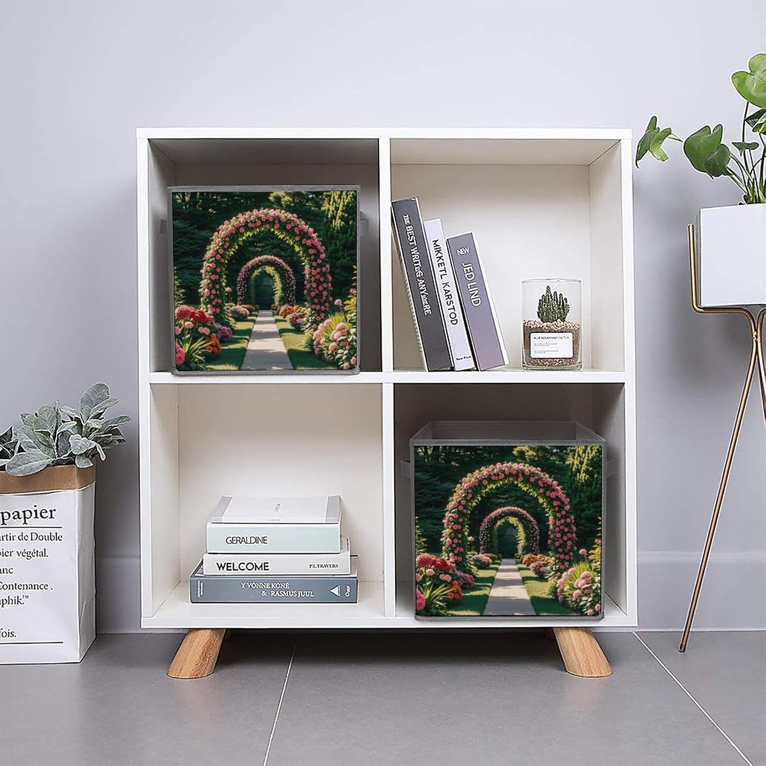 Ornamental Plant Flower Arch Foldable Storage Box with Handles, Durable Oxford Storage Cubes, 6PCS Collapsible Closet Organizer for Home, Shelf, Office, Travel