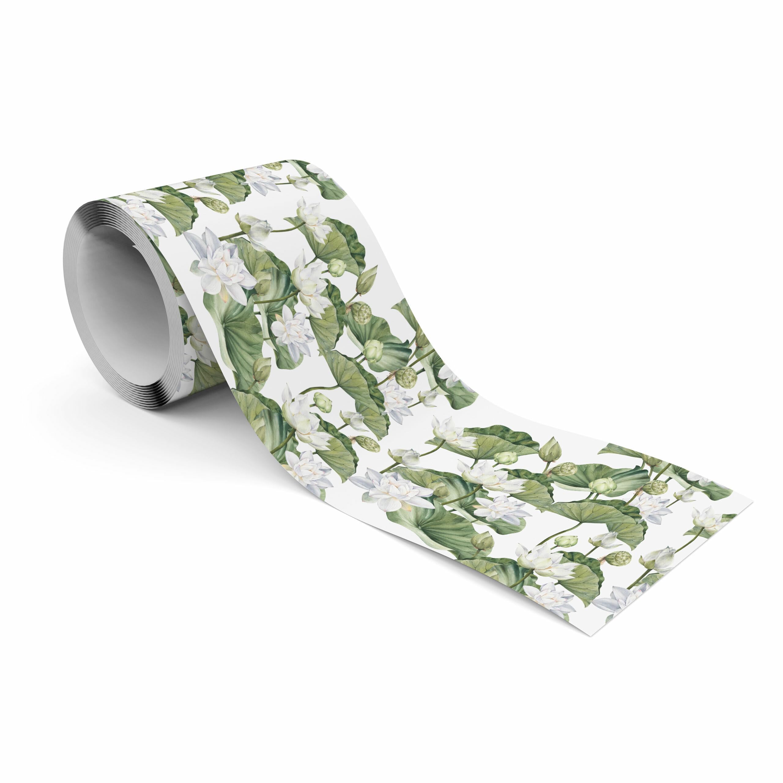 Muralo - Selbstklebende Bordüre - Tapetenbordüre Wandbördure - Dekorative Wandtatto für Wände, Möbel, Decken, Tapeten, Wandverkleidungen, Türen - Weiße Blumen und Lotusblätter - Br.10cm x Hö.300cm