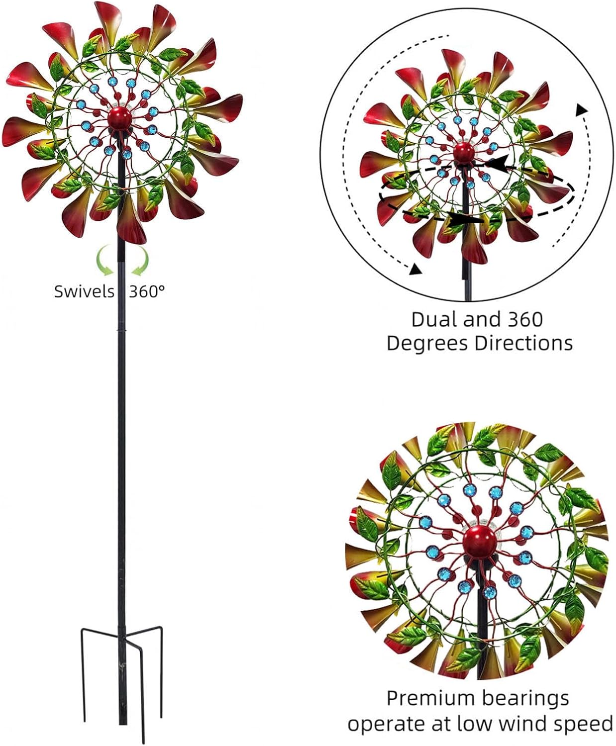 83in Wind Spinners Outdoor Metal Solar Powered Glass Ball with Kinetic Garden Decor Wind Spinners