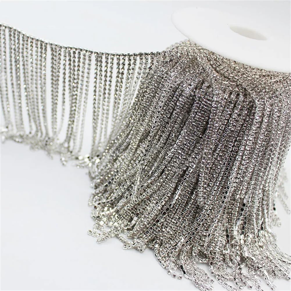 Generic 1/5Yards 8/10/12Cm Diamond Tassel Metal Chain Rhinestone Trim Coat Bags Dress Shoes Webbing 10cm 5 Yards