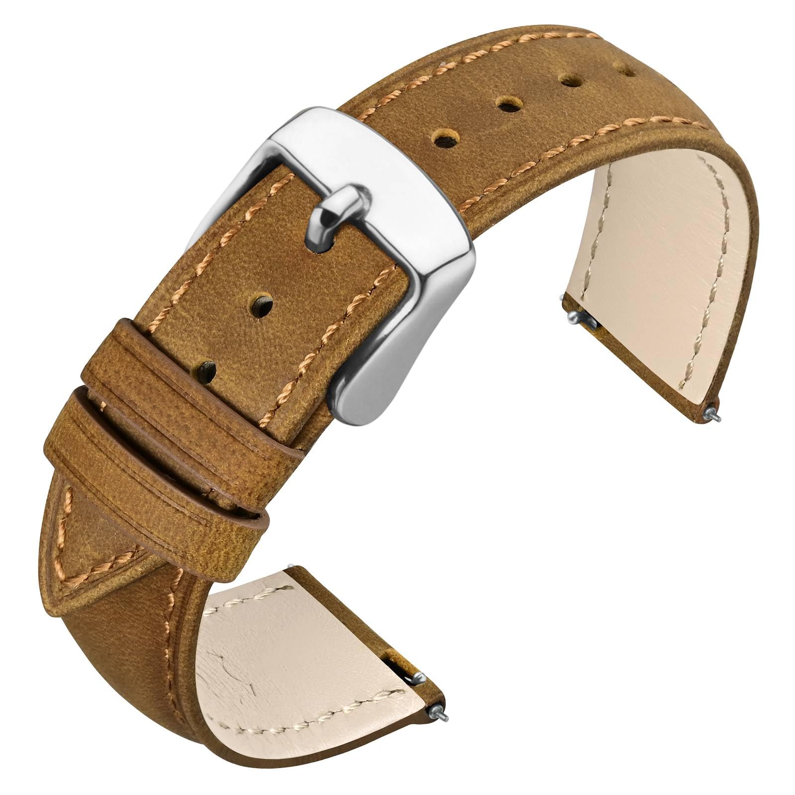 ANNEFIT Retro Watch Band, Crazy Horse Leather Watch Strap with Quick Release, Choice of Width 18mm 19mm 20mm 21mm 22mm