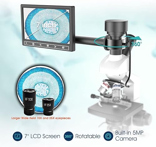 Miniatura 2 de Microscopio para adultos con aumento de 40X-2500X microscopios monoculares compuesto de laboratorio de doble vista con termostato ajustable mecánico