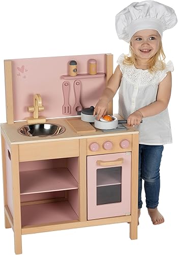 Miniatura 6 de Juego de cocina de madera - Rosa - Juguete de electrodomésticos de pie, accesorios de cocina y alimentos, fregadero de almacenamiento, estación de