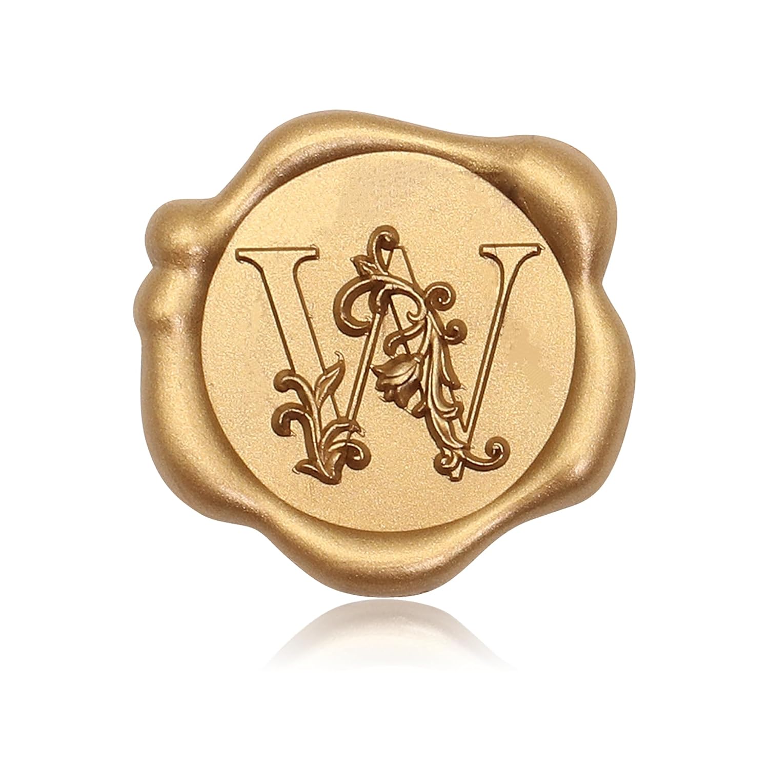 SWANGSA Initial Alphabet Wax Seal Stickers, 50 Pcs Antique Gold 3D Floral Letter W Envelope Seal Stickers Self- Adhesive, Perfect for Wedding Invitation, Christmas, Gift Wrapping