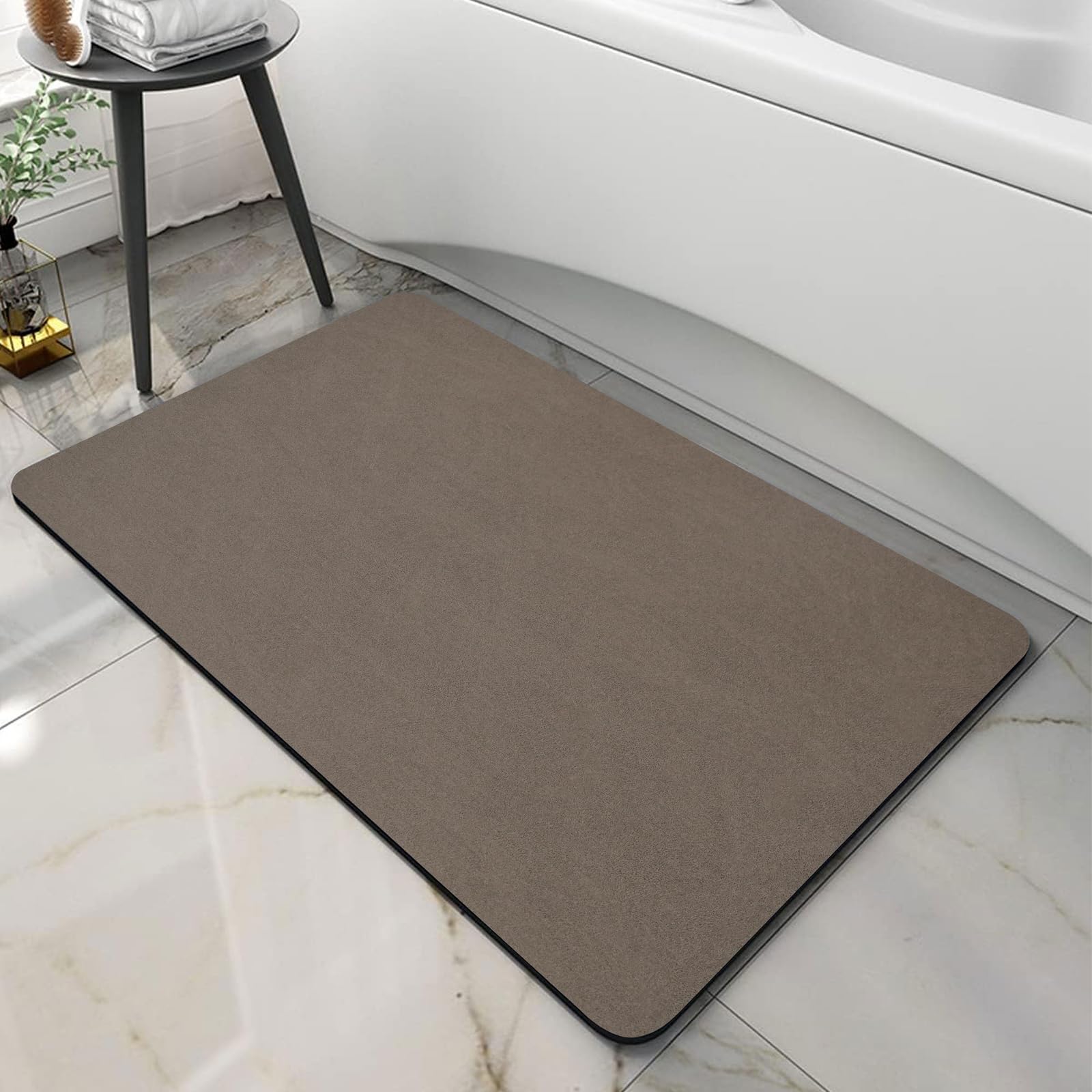 Thin Diatomaceous Earth Bath Mat,Non Slip Quick Dry Bath Mats for Bathroom,Super Absorbent Stone Bath Mat-Washable Shower Mat Bathroom Floor Mat (Brown,16"x24")