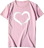 Vista 4 de Camisetas de manga corta con estampado de corazón para mujer, camisetas de ajuste regular, linda y divertida, ropa de regalo 2023