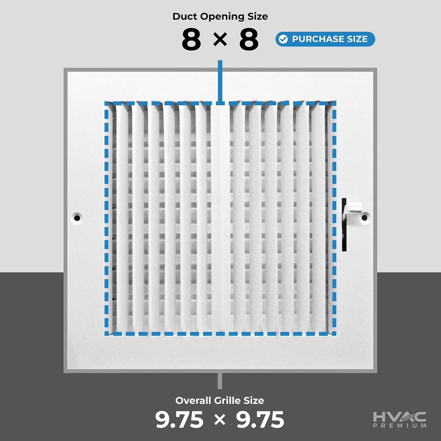 HVAC Premium 8" X 8" 2-Way-Vertical AIR Supply Grille - Vent Cover & Diffuser - Flat Stamped Face - White [Outer Dimensions: 9.75" w X 9.75" h]