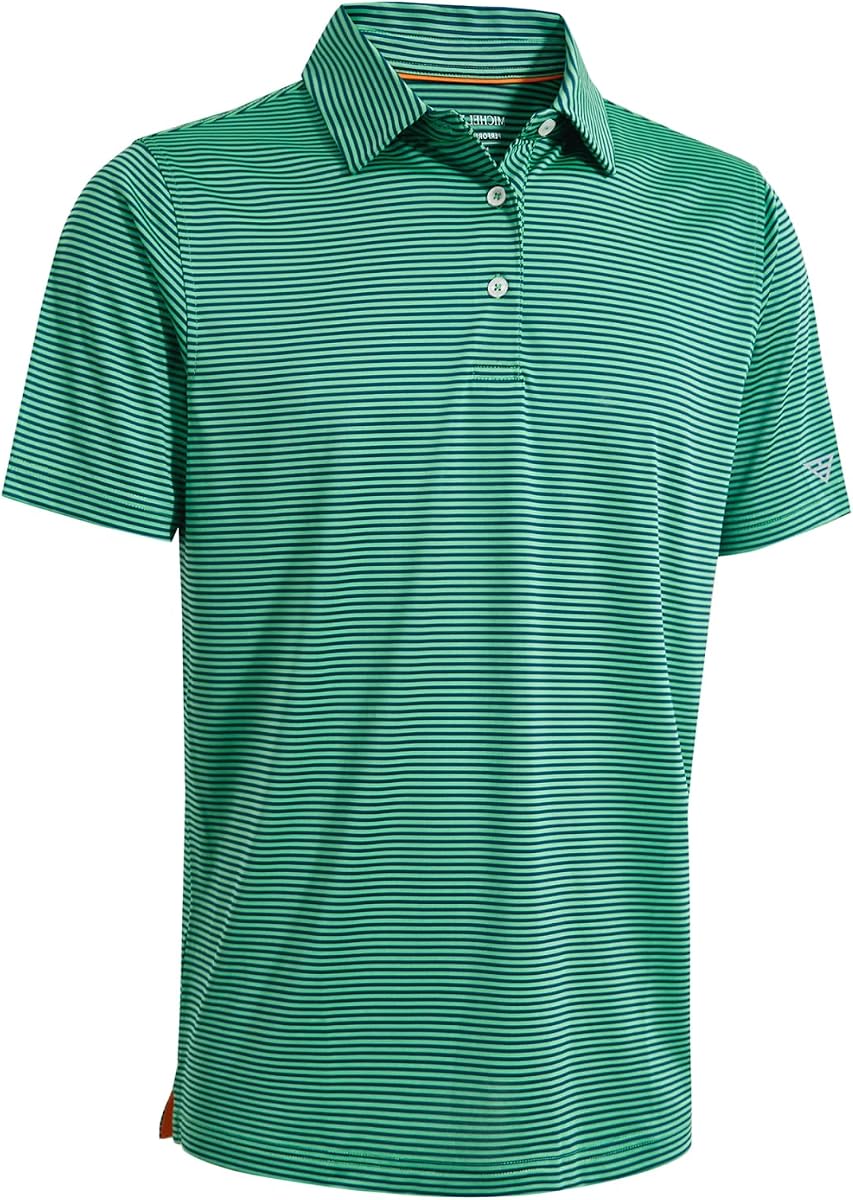 Polo de golf para hombre Camisas de golf de corte seco y absorbente de humedad de rendimiento a rayas de manga corta para hombre