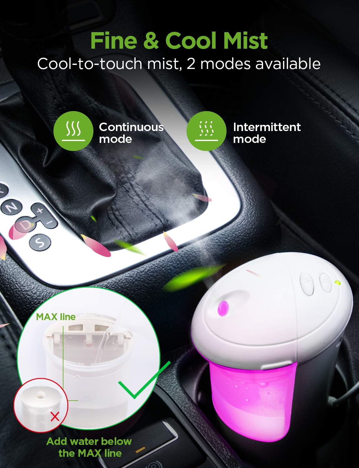 InnoGear Car Diffuser, USB Essential Oil Diffuser Ultrasonic Car Humidifier Aromatherapy Diffusers with Intermittent/Continuous Mist for Office Travel Home Vehicle (White) : Health & Household