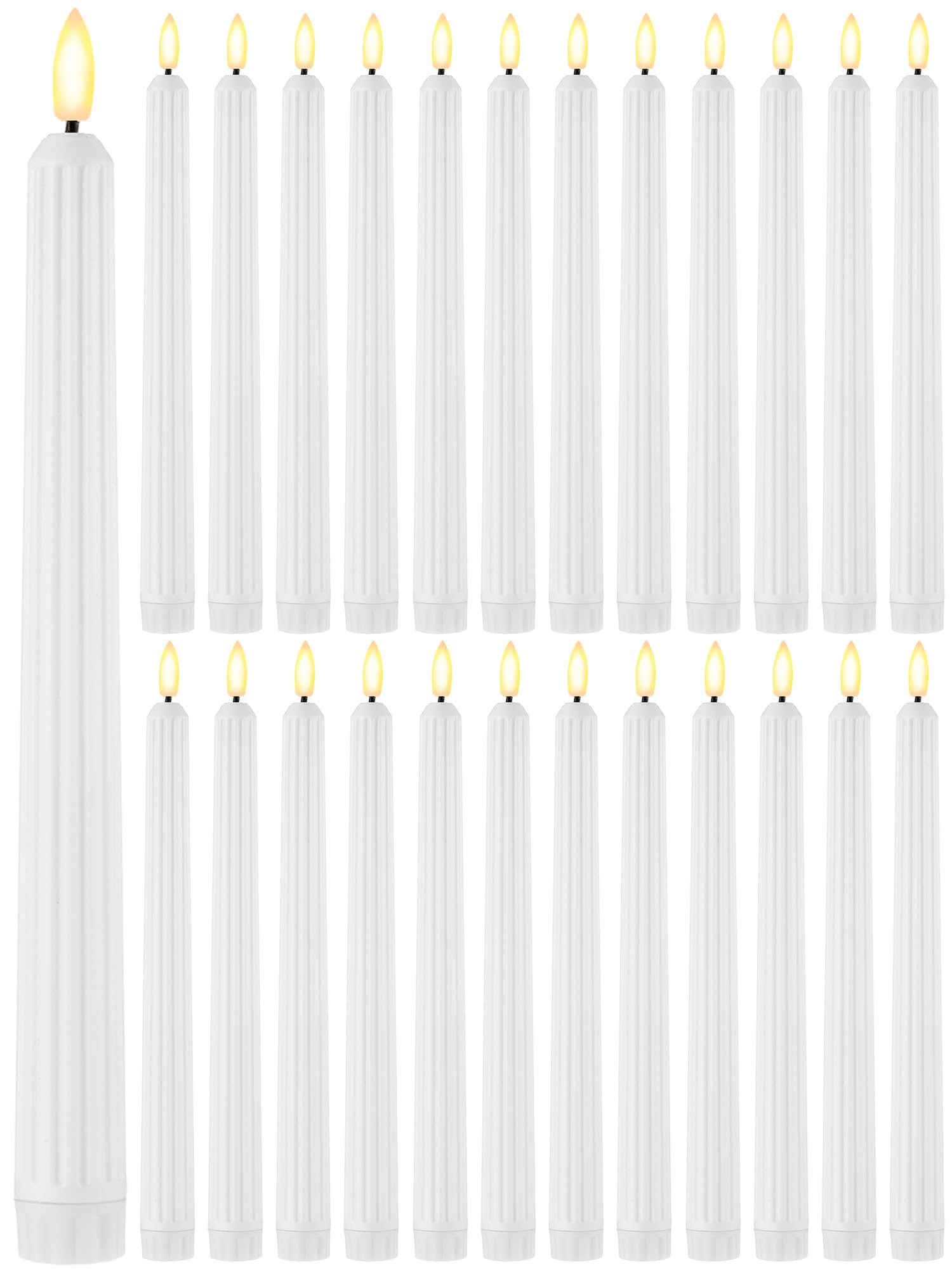Treela 24 Pcs Flameless Taper Candles Battery Operated ulkB Fake Candles Light LED Candle Sticks Flickering Tapered for Wedding Anniversary Holiday Decoration(Roman Column,11 Inch,White)