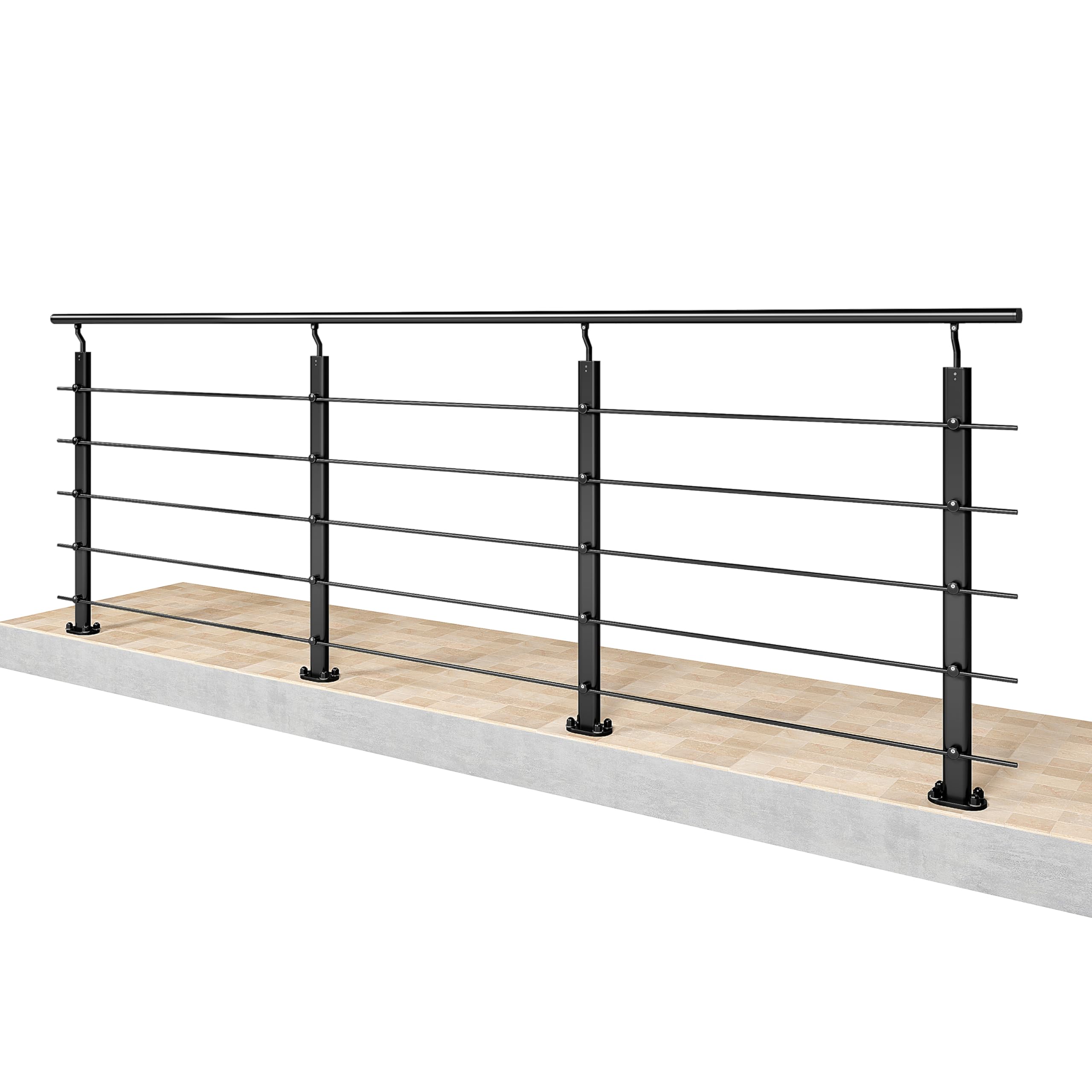AICA 300x100cm Barandillas de aluminio, Barandilla de escalera, Ángulo de montaje ajustable, uso interior y exterior - Negro mate - fijaciones al suelo