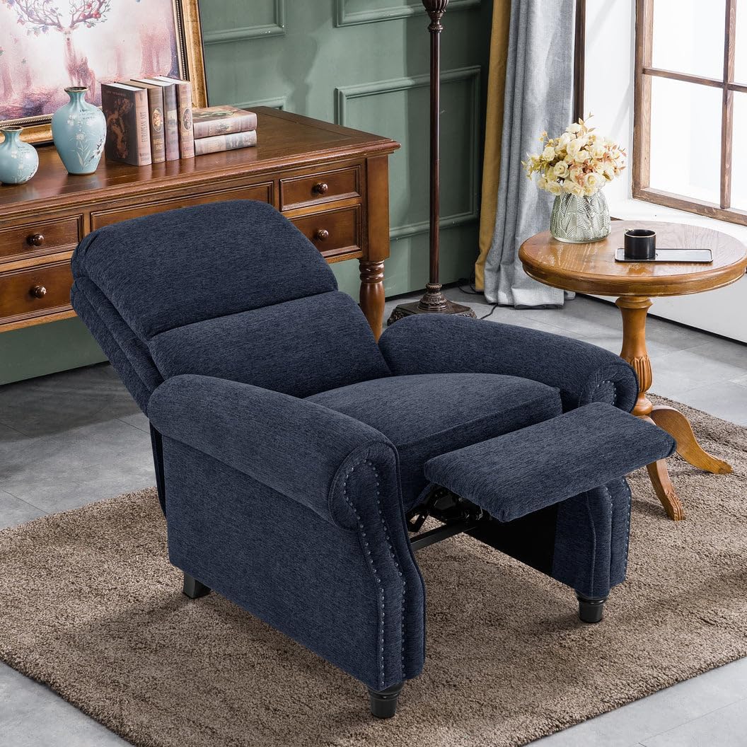MCombo Pushback Recliner Chair, Chenille Upholstered Accent Chairs, Adjustable Reclining Sofa with Easy Lounge for Living Room Office 4865 (Blue)