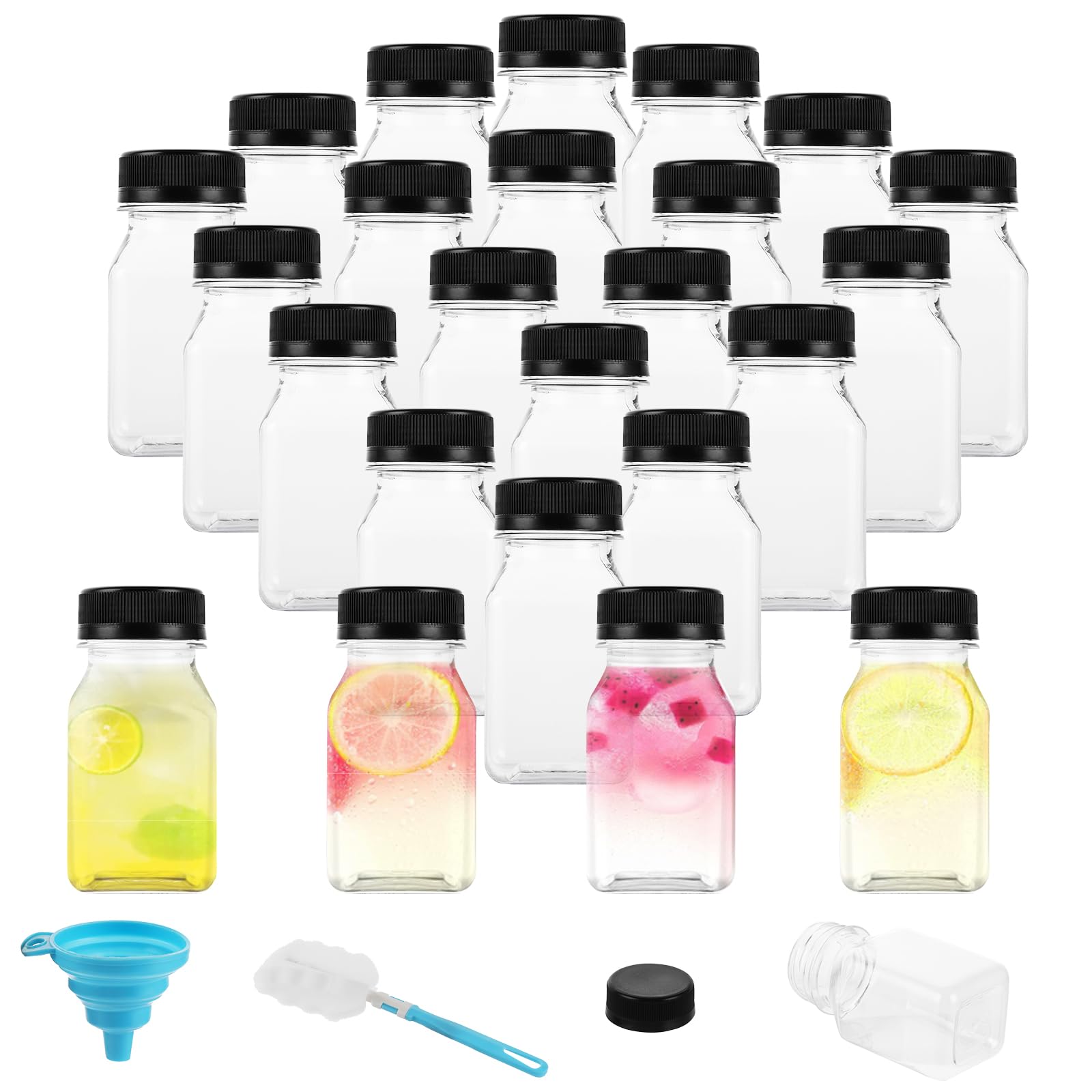 Lot de 24 mini bouteilles à remplir - 120 ml - En plastique - Avec bouchon - Pour mini réfrigérateur, lait, eau