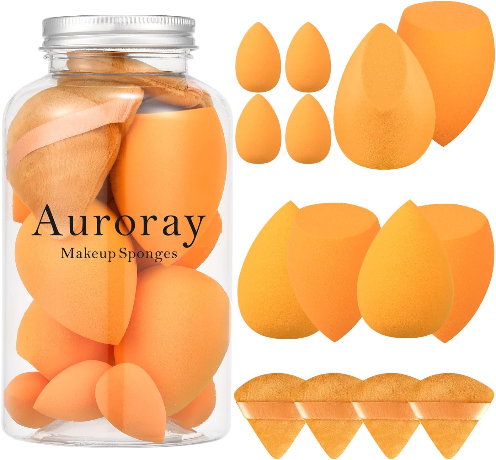 14 Pcs Makeup Sponge Set,Beauty Sponges Blender with 4 Pcs Powder Puff and 4 Pcs Mini Make up Sponges Birthday Gift,Mother's Day Gift for Women Liquid,Foundation,Powder,Concealer,Cream(Orange)